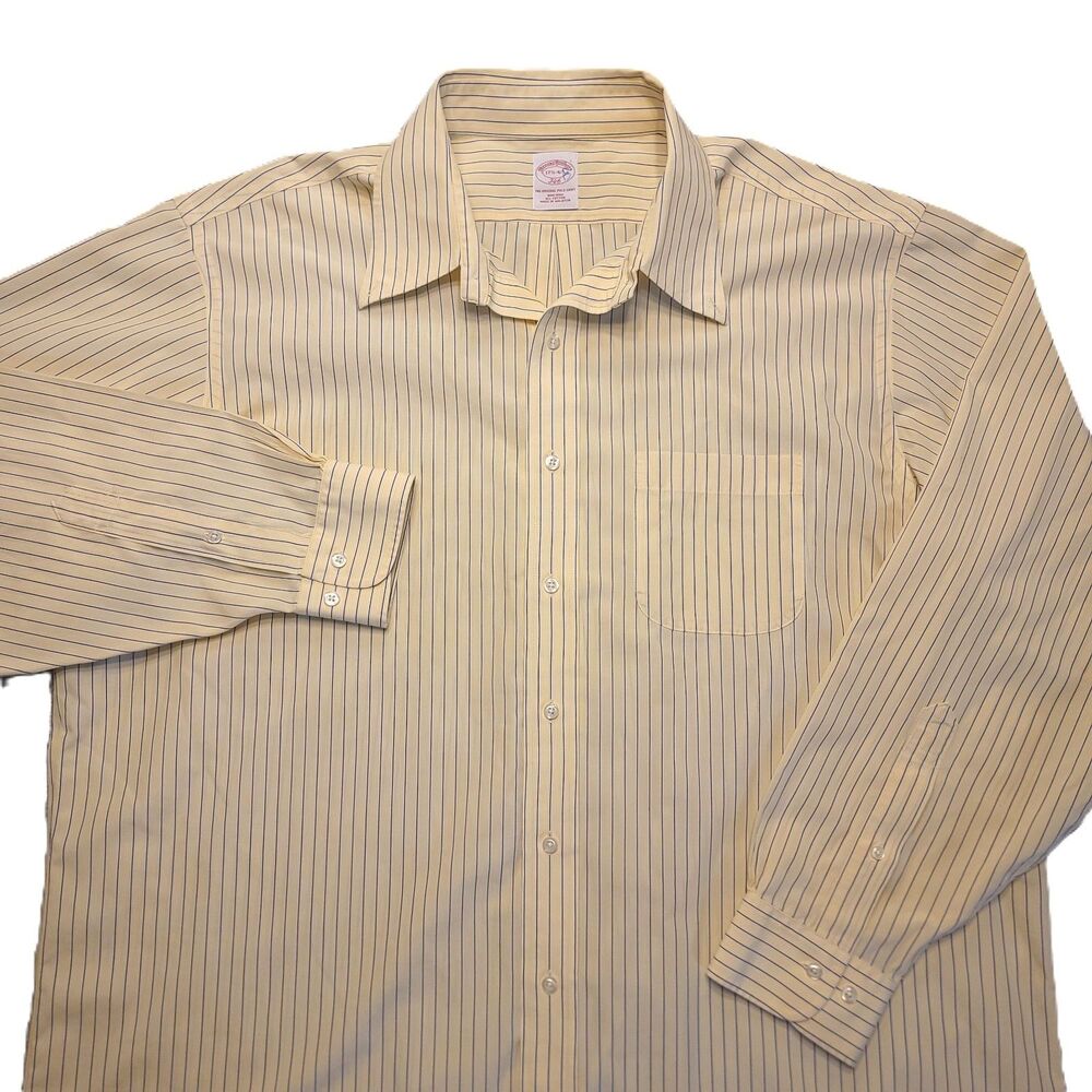 Brooks Brothers 346 Shirt Men 2XL 17.5-4/5 Button Up Yellow Stripped Long Sleeve